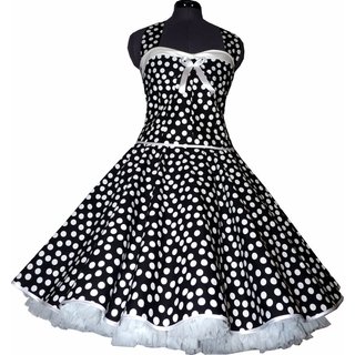 50er Tanzkleid Petticoatmode schwarz tanzende weie  Punkte Vintage