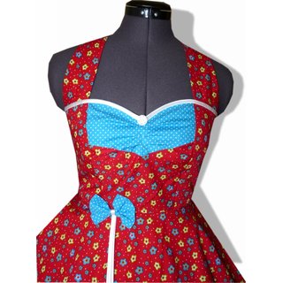 Tanzkleid 50er Jahre zum Petticoat rot weie Punkte trkis Blumen