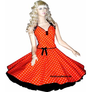 Punkte Petticoat Kleid orange weie Tupfen schwarzer Akzent