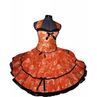 50er Jahre Kleid mit aprikofarbenen Rosen zum Petticoat