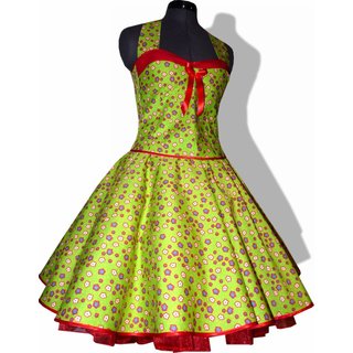 Tanzkleid der 50er zum Petticoat grn kleine rote Blumen und Punkte 34