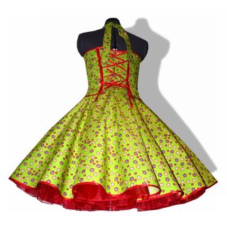 Tanzkleid der 50er zum Petticoat grn kleine rote Blumen und Punkte 34
