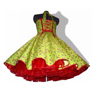 Tanzkleid der 50er zum Petticoat grn kleine rote Blumen und Punkte 40