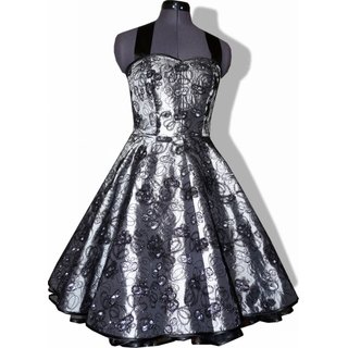 Taftkleid zum Petticoat silbergrau schwarze Stickerei 34