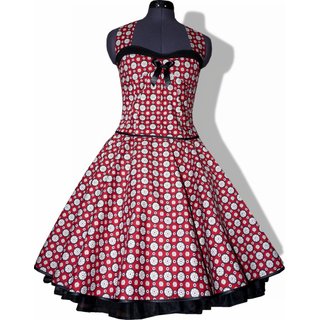 50er Jahre Retro Kleid zum Petticoat Vintage rot schwarz weie Punkte Blumen 36