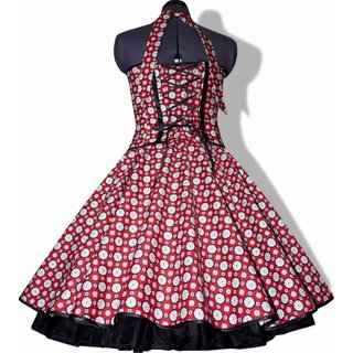 50er Jahre Retro Kleid zum Petticoat Vintage rot schwarz weie Punkte Blumen 36