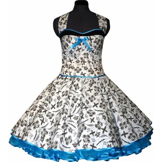 50er Kleid zum Petticoat wei mit schwarzen Blumen Trkis Akzent 36