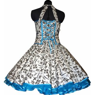 50er Kleid zum Petticoat wei mit schwarzen Blumen Trkis Akzent 36