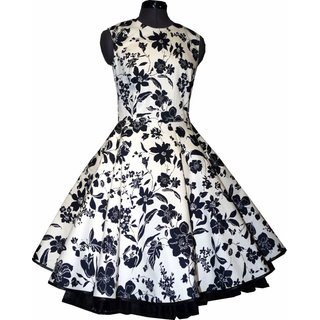 Kleid zum Petticoat Retrokleid wei schwarze Blumen  32-44