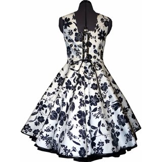 Kleid zum Petticoat Retrokleid wei schwarze Blumen  32-44