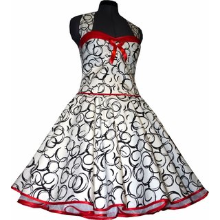 50er Jahre Kleid zum Petticoat weiss lustige schwarze Kringelkreise rot