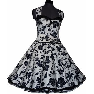 50er Kleid zum Petticoat wei mit blauschwarzen Blumen