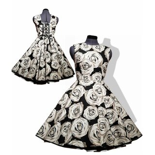 50er Jahre Kleid zum Petticoat Retrokleidschwarz graue Rosen Kleid  36