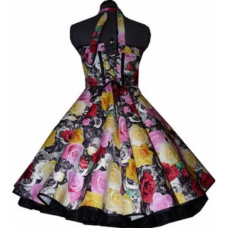 50er Jahre Kleid zum Petticoat Rosen sepia schwarz wei rosa gelb