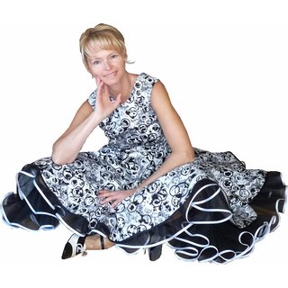 Kleid zum Petticoat Rockabilly schwarz wei Kringel Kreise  32-44