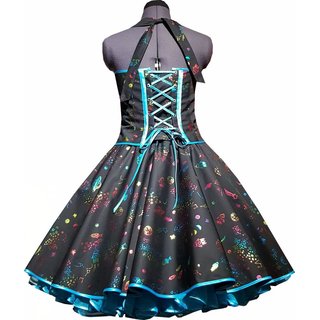 Petticoat Kleid 50er Jahre Retrokleid schwarz trkis leuchtende Sterne 36 - 42