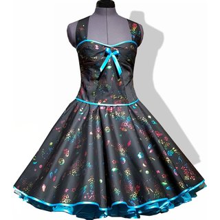 Petticoat Kleid 50er Jahre Retrokleid schwarz trkis leuchtende Sterne 36 