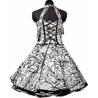 50er Jahre Kleid zum Petticoat wei schwarze Blattmotive 36