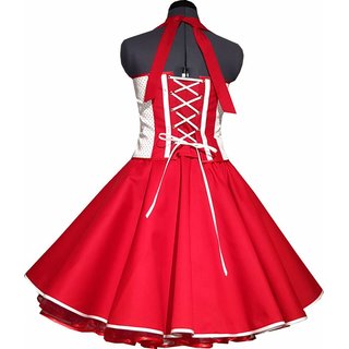 Petticoatkleid  50er Jahre Retrokleid  rot mit wei rot gepunktetem Oberteil 38