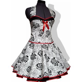 50er Jahre Kleid zum Petticoat Brautkleid weiss schwarz rot Retro Rosen 