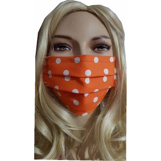 Nasen-Mundmaske orange mit weien Punkten glatt oder gefaltet