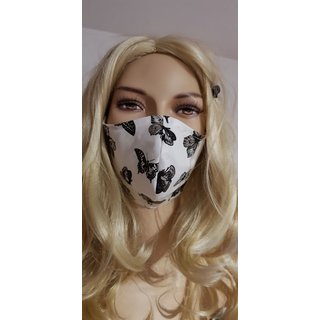 Nasen- Mundbedeckung Stoffmaske wei schwarze Schmetterlinge