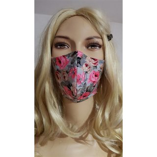 Romantische Nasen -Mundmaske grau rosa Blumen 
