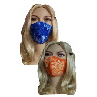 Mundmaske orange blaue Rosen Blumen Stoffmaske Gesichtsmaske Baumwolle waschbar mit Einschubfach Rosen orange