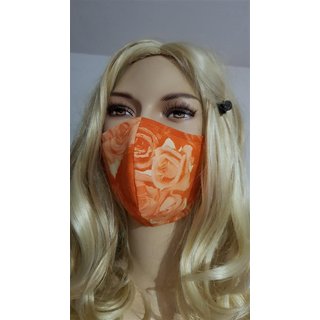 Mundmaske orange blaue Rosen Blumen Stoffmaske Gesichtsmaske Baumwolle waschbar mit Einschubfach Rosen orange