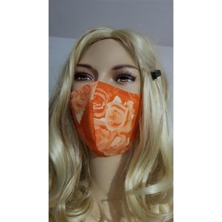 Mundmaske orange blaue Rosen Blumen Stoffmaske Gesichtsmaske Baumwolle waschbar mit Einschubfach Rosen roylablau