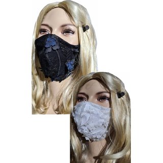 Nasen- Mundmaske Brautmaske 3 D Blten Hochzeit Spitzenmaske schwarz oder wei zweilagig 