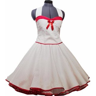 50er Jahre Kleid zum Petticoat wei mit roten kleinen Punkten Brautkleid mit Korsage 