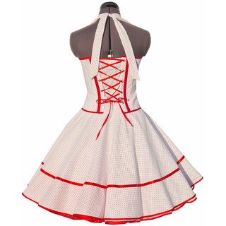 50er Jahre Kleid zum Petticoat wei mit roten kleinen Punkten Brautkleid mit Korsage Gre 34-42
