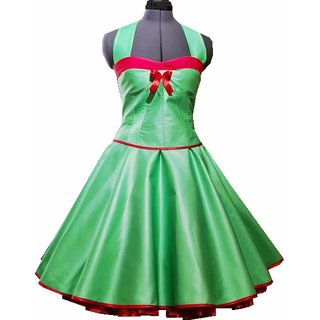 50er Jahre Kleid zum Petticoat Vintage Korsage grn Band rot 36