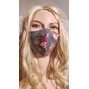 Mundmaske schwarz wei kariert mit rosa Blumen Stoffmaske...