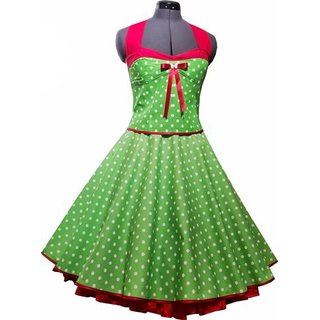 50er Punkte Petticoat Kleid apfelgrn mit rotem Akzent Korsage