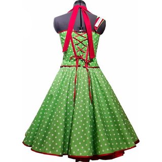 50er Punkte Petticoat Kleid apfelgrn mit rotem Akzent Korsage