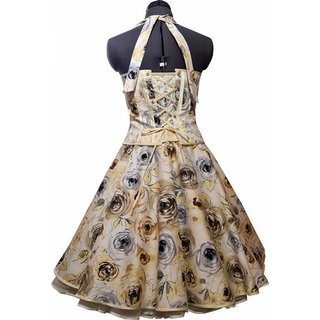 50er Jahre Kleid zum Petticoat  creme silberne Rosen Vintage Korsage