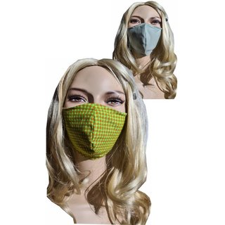 Mundmaske Wendestoffmaske grn gelb Karo Mundbedeckung  zweiseitig karierte Baumwolle Doppeloptik