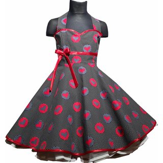 Kinder Petticoat Kleid Drehkleid Mdchen Herzen und Punkte schwarz wei rot