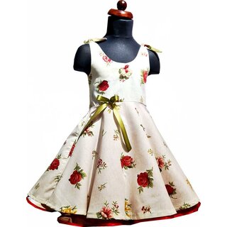  Kinderpetticoat 50er Jahre Kleid Drehkleid Mdchen creme rote Rosen gelbe Blten Gr.134