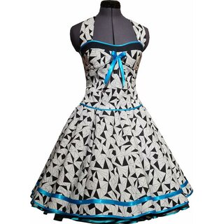50er Jahre Kleid zum Petticoat wei mit schwarzen Prismen trkis