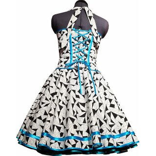 50er Jahre Kleid zum Petticoat wei mit schwarzen Prismen trkis