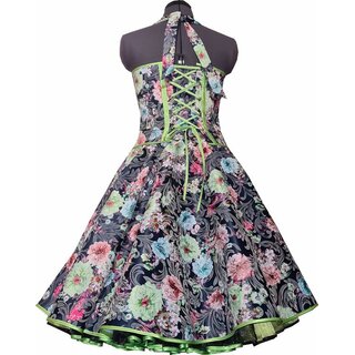 50er Jahre Petticoat Kleid Vintage schwarz grne rosa Blumen 36