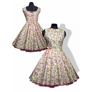 Kleid zum Petticoat Rockabilly rosa gelbe Blumen  34/36