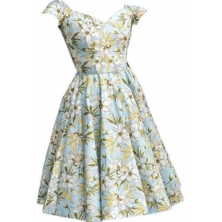 VintageBlumendruck Kleid hellblau gelb zum Petticoat M