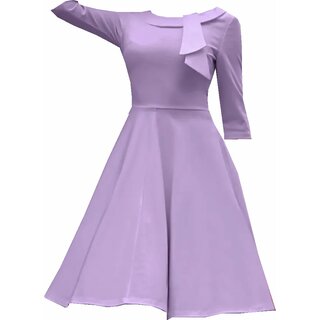 VintageA-Linienkleid lila violet mit Rundhals und Ärmeln...