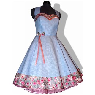 Petticoatkleid hellblau Tanzkleid Rockabilly kleine Pnktchen mit rosa Blten M1
