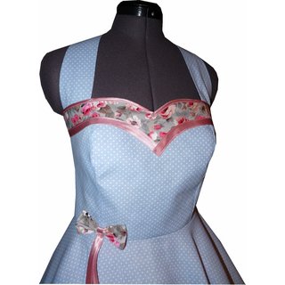 Petticoatkleid hellblau Tanzkleid Rockabilly kleine Pnktchen mit rosa Blten M1