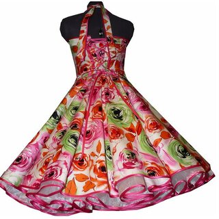 50er Jahre Petticoat Kleid pink grne filigrane Rosen Blumen Vintage 36